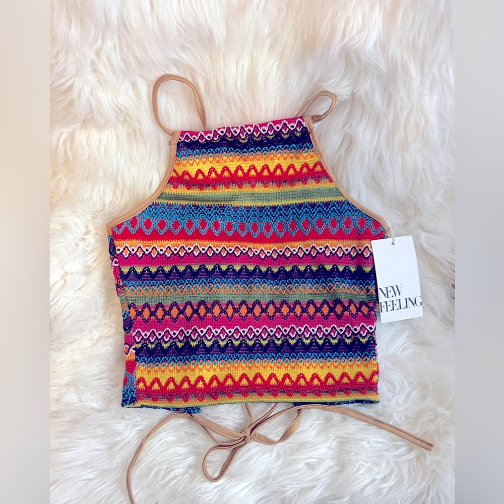 New Feeling Colorful  embroidered blouse Patterned Crop Top, Very stretchy